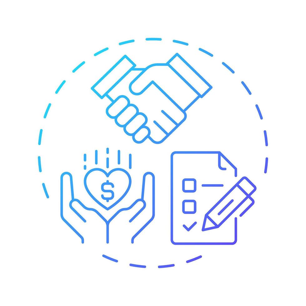 Donor management blue gradient concept icon. Organization relationship improvement. Volunteer activity tracking. Round shape line illustration. Abstract idea. Graphic design. Easy to use in brochure vector