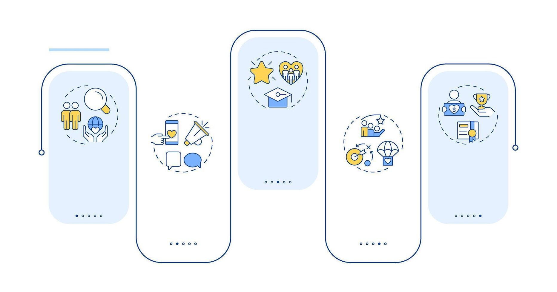 Volunteer management components rectangle infographic . Non profit organization work. Data visualization with 5 steps. Editable rectangular options chart vector