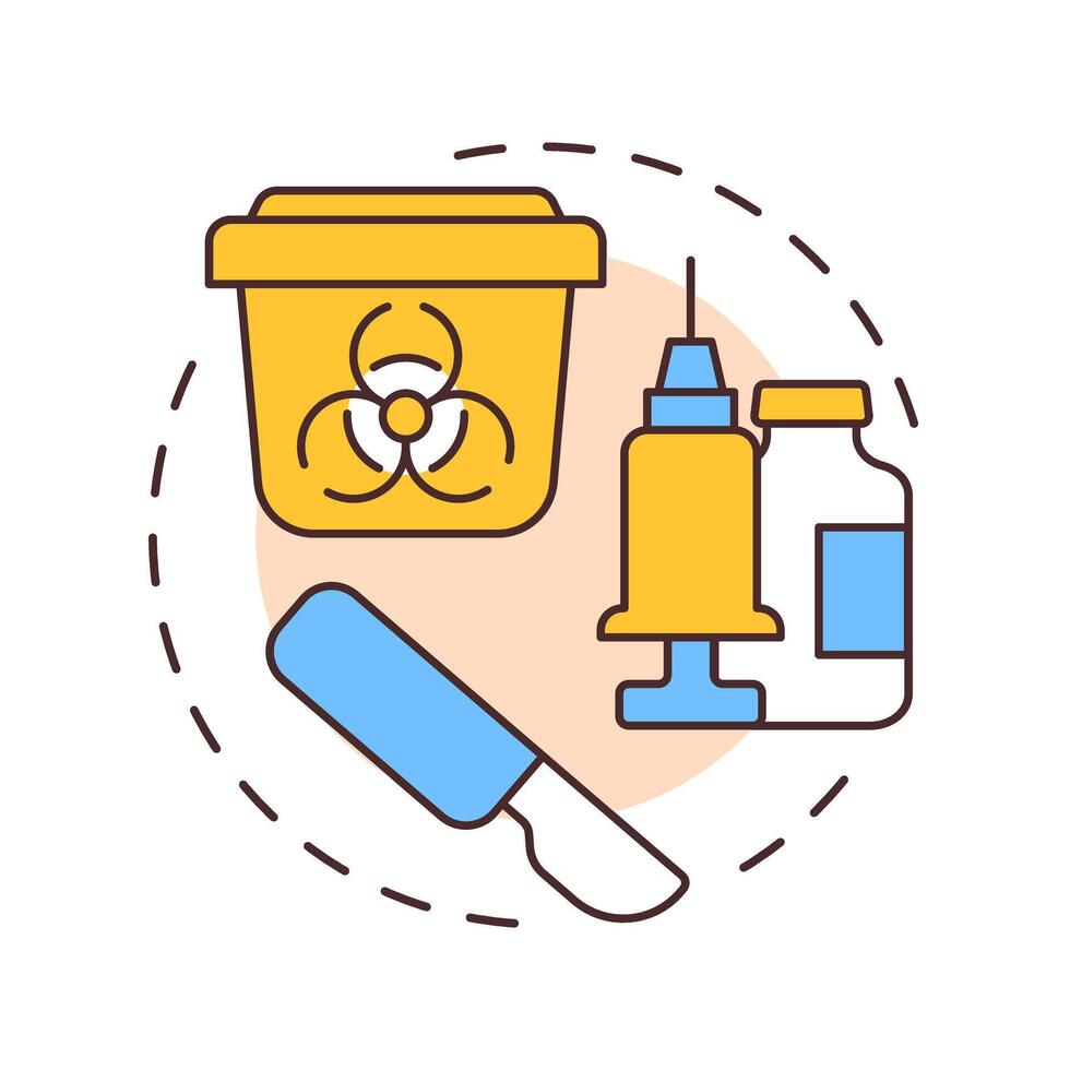 Sharps waste multi color concept icon. Biohazard container. Medical equipment. Syringe, scalpel. Round shape line illustration. Abstract idea. Graphic design. Easy to use in presentation, article vector