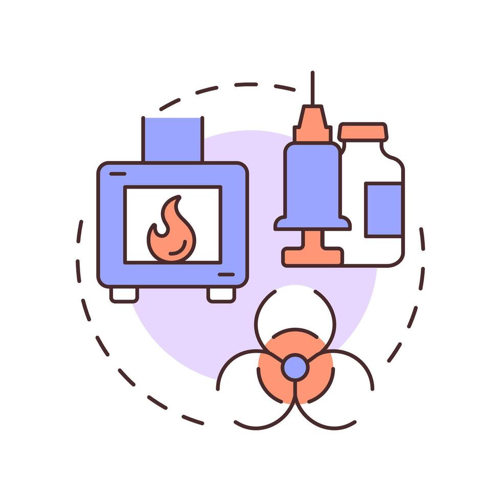 Incineration multi color concept icon. Medical garbage. Biomedical waste disposal. Biohazard, risk. Round shape line illustration. Abstract idea. Graphic design. Easy to use in presentation vector