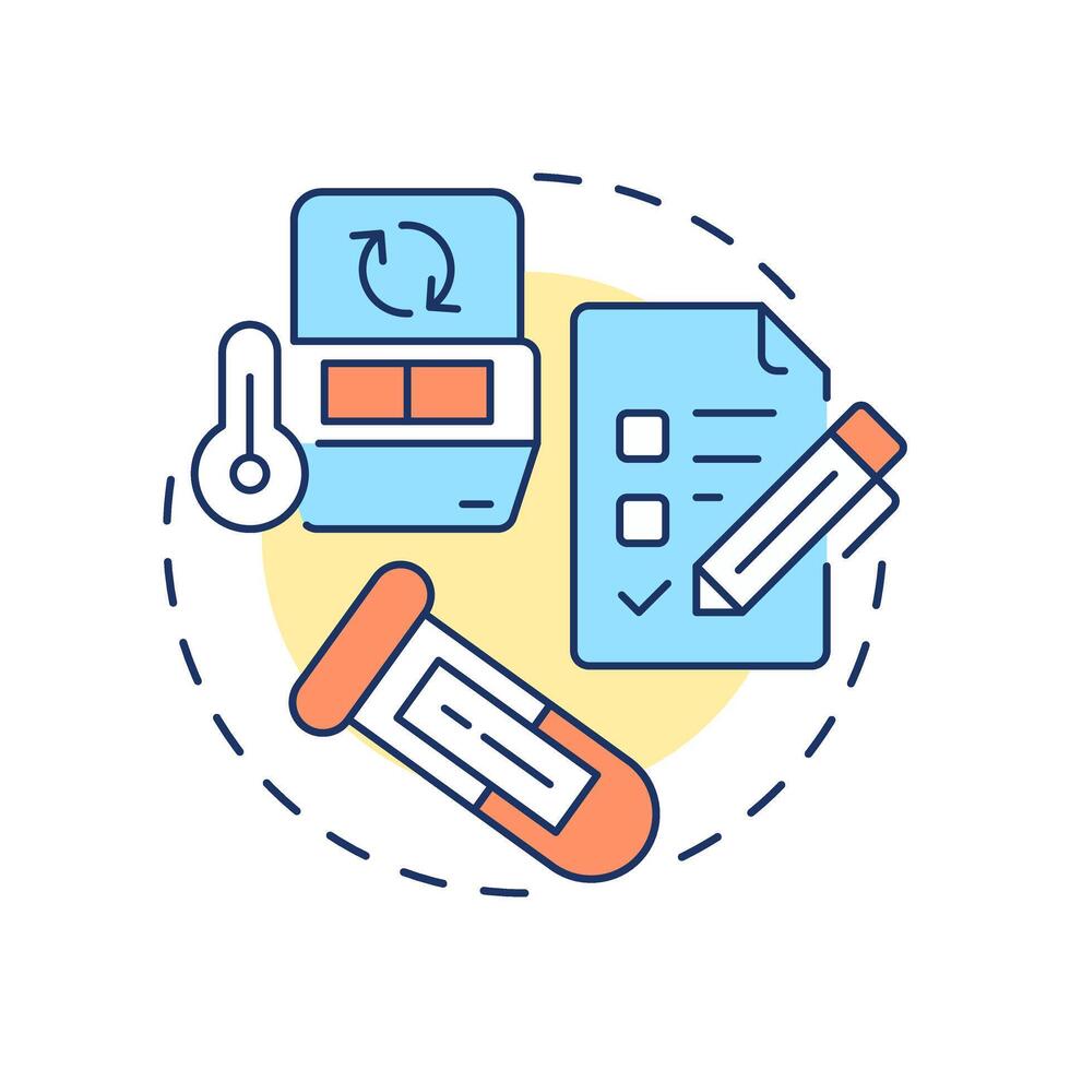 Specimen processing multi color concept icon. Preparing materials for storage and analysis. Bio samples lifestyle. Round shape line illustration. Abstract idea. Graphic design. Easy to use in article vector