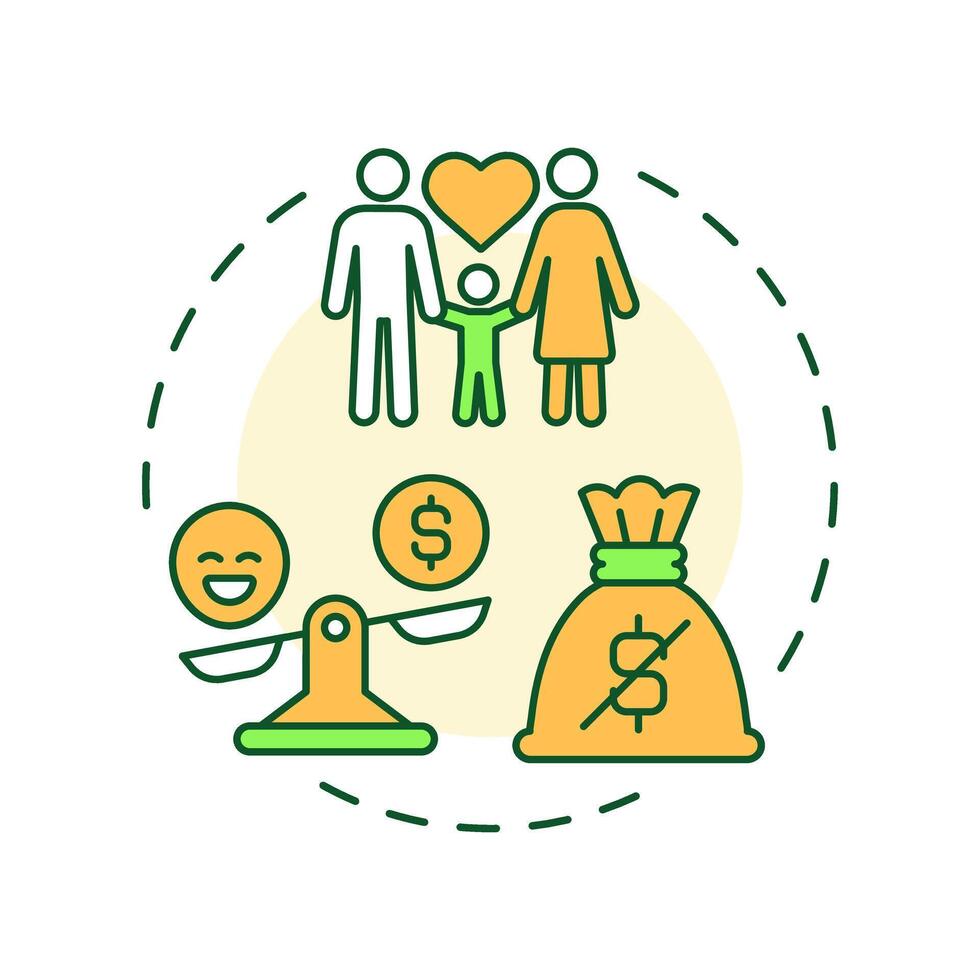 Money cant buy happiness multi color concept icon. Financial sustainability. Positive attitude, family. Round shape line illustration. Abstract idea. Graphic design. Easy to use in infographic vector