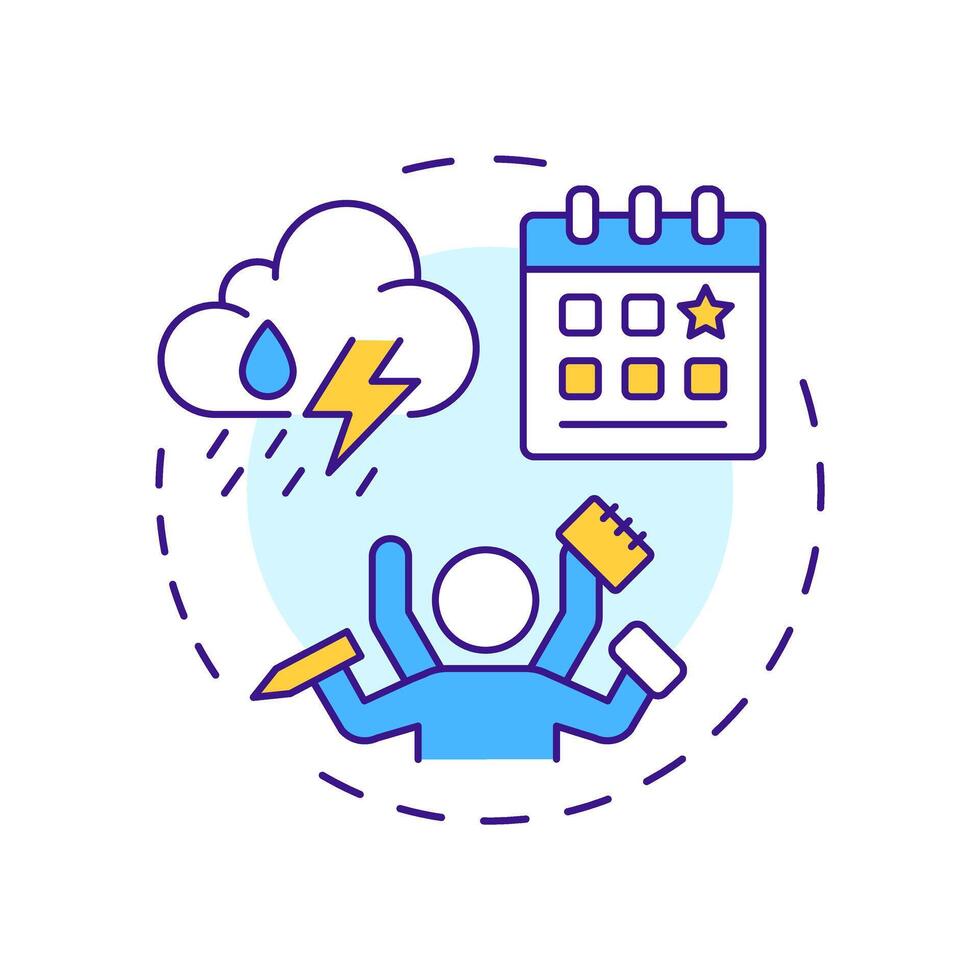 Perfect storm multi color concept icon. Critical event, scenario. Planning, control. Round shape line illustration. Abstract idea. Graphic design. Easy to use in infographic, presentation vector