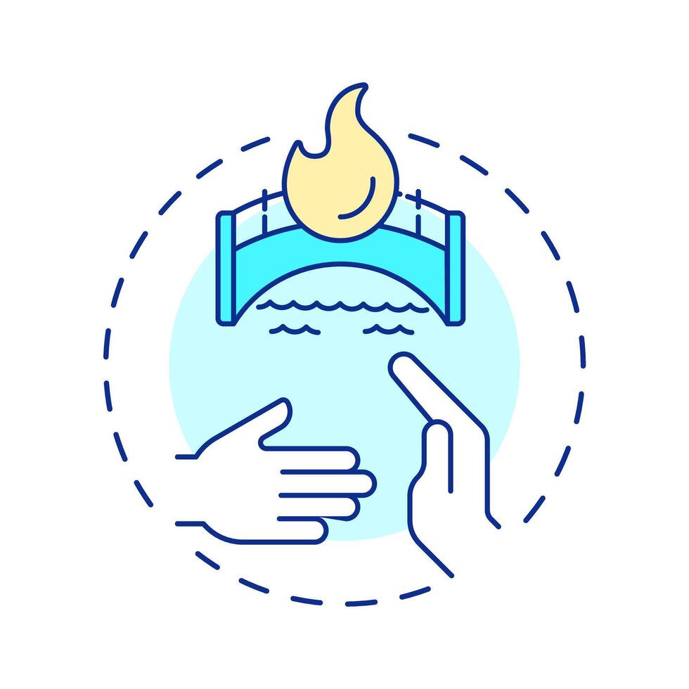 Burn bridges multi color concept icon. Social relationships, networking. Idiom, advice. Round shape line illustration. Abstract idea. Graphic design. Easy to use in infographic vector