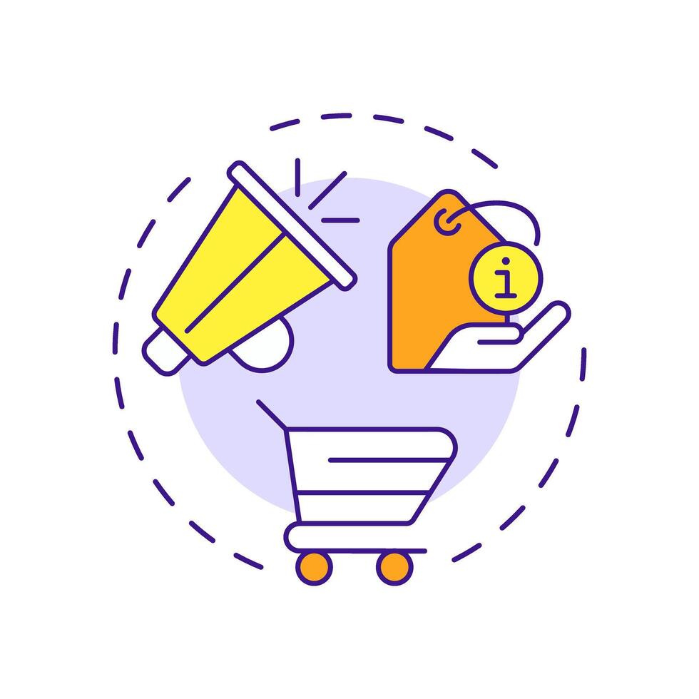 Marketing descriptions multi color concept icon. Engage customers to drive sales. Product data sheet. Round shape line illustration. Abstract idea. Graphic design. Easy to use in presentation vector