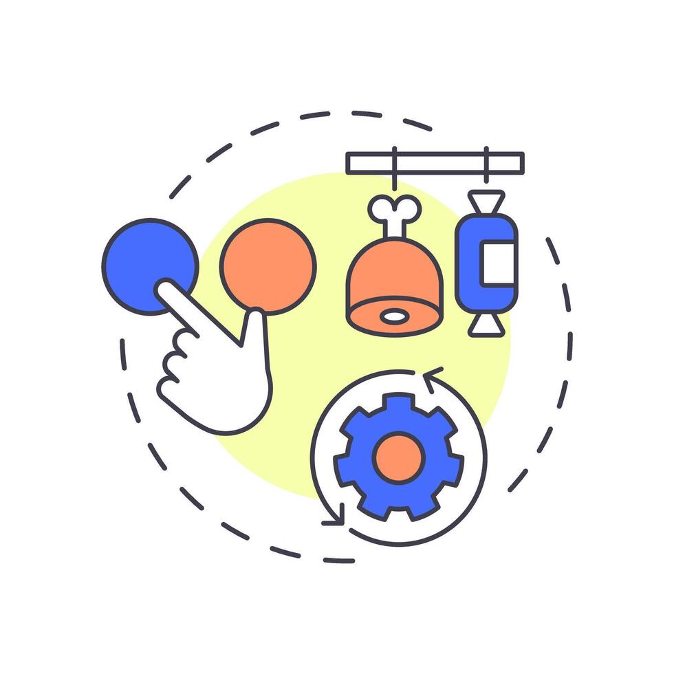 Product variant management multi color concept icon. Different versions data. Key goods information. Round shape line illustration. Abstract idea. Graphic design. Easy to use in presentation vector