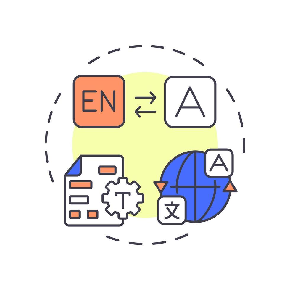 Localized data multi color concept icon. Adaption for markets, regions, languages. Key product information. Round shape line illustration. Abstract idea. Graphic design. Easy to use in presentation vector