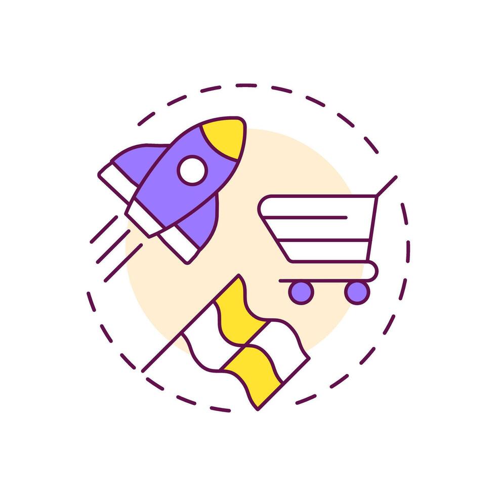 Faster time to market multi color concept icon. Products launching improvement. Benefit of using PIM system. Round shape line illustration. Abstract idea. Graphic design. Easy to use in presentation vector