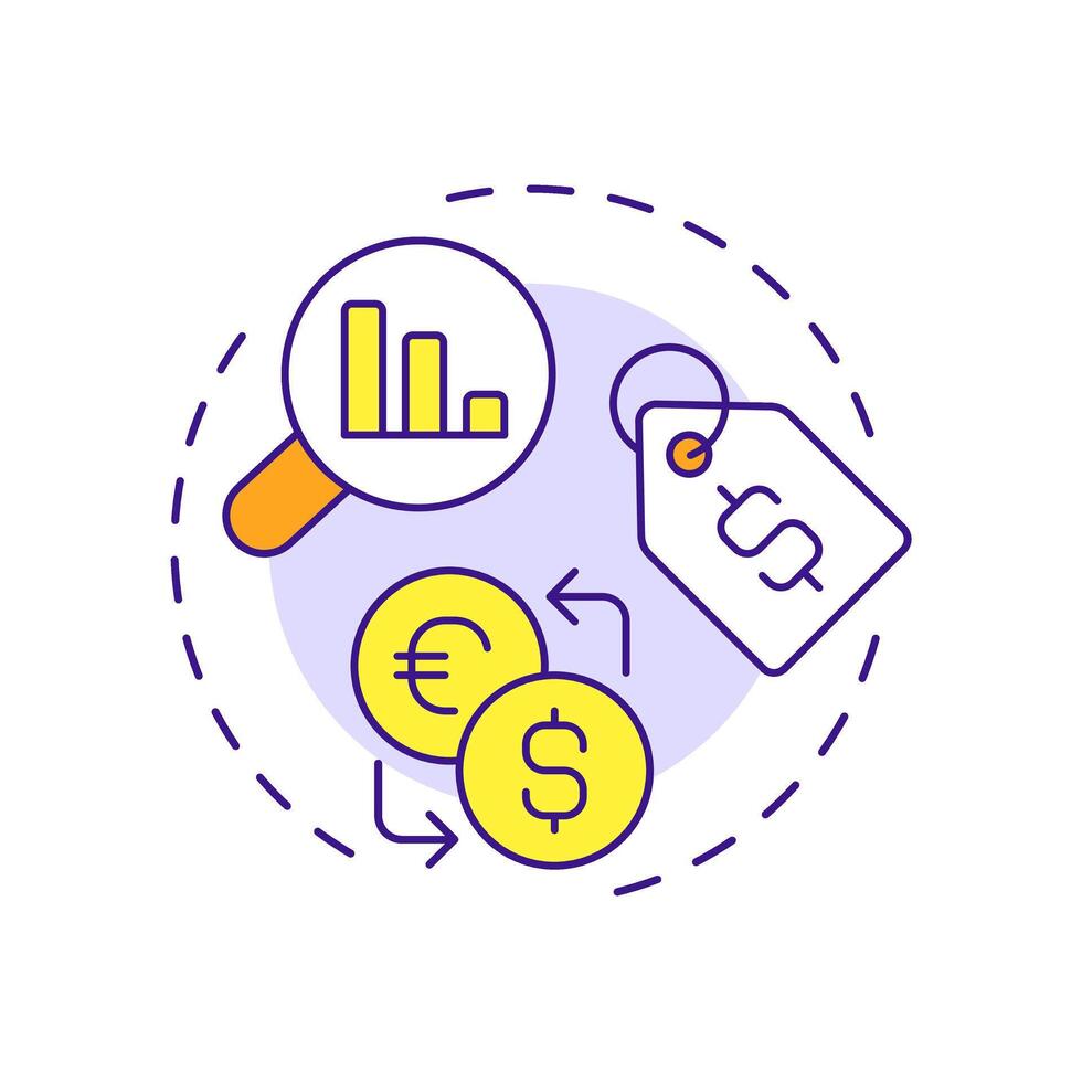 Pricing information multi color concept icon. Financial details of goods analytics. Product data sheet. Round shape line illustration. Abstract idea. Graphic design. Easy to use in presentation vector