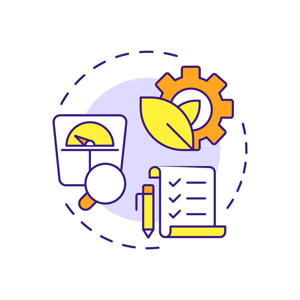 Product specifications multi color concept icon. Features and performance capabilities. Goods data sheet. Round shape line illustration. Abstract idea. Graphic design. Easy to use in presentation vector