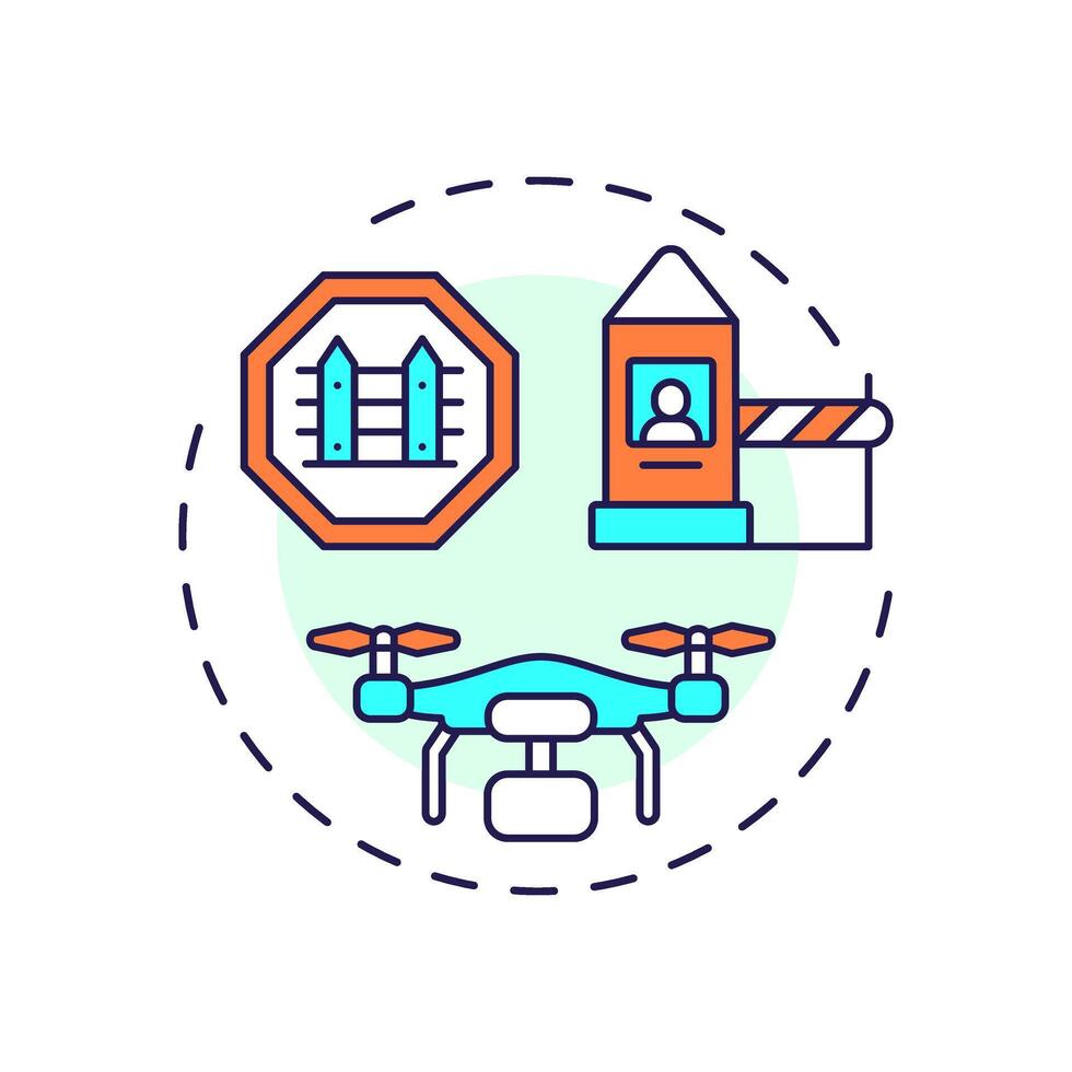 Border surveillance multi color concept icon. IBM strategy. National security methods improvement. Round shape line illustration. Abstract idea. Graphic design. Easy to use in presentation vector