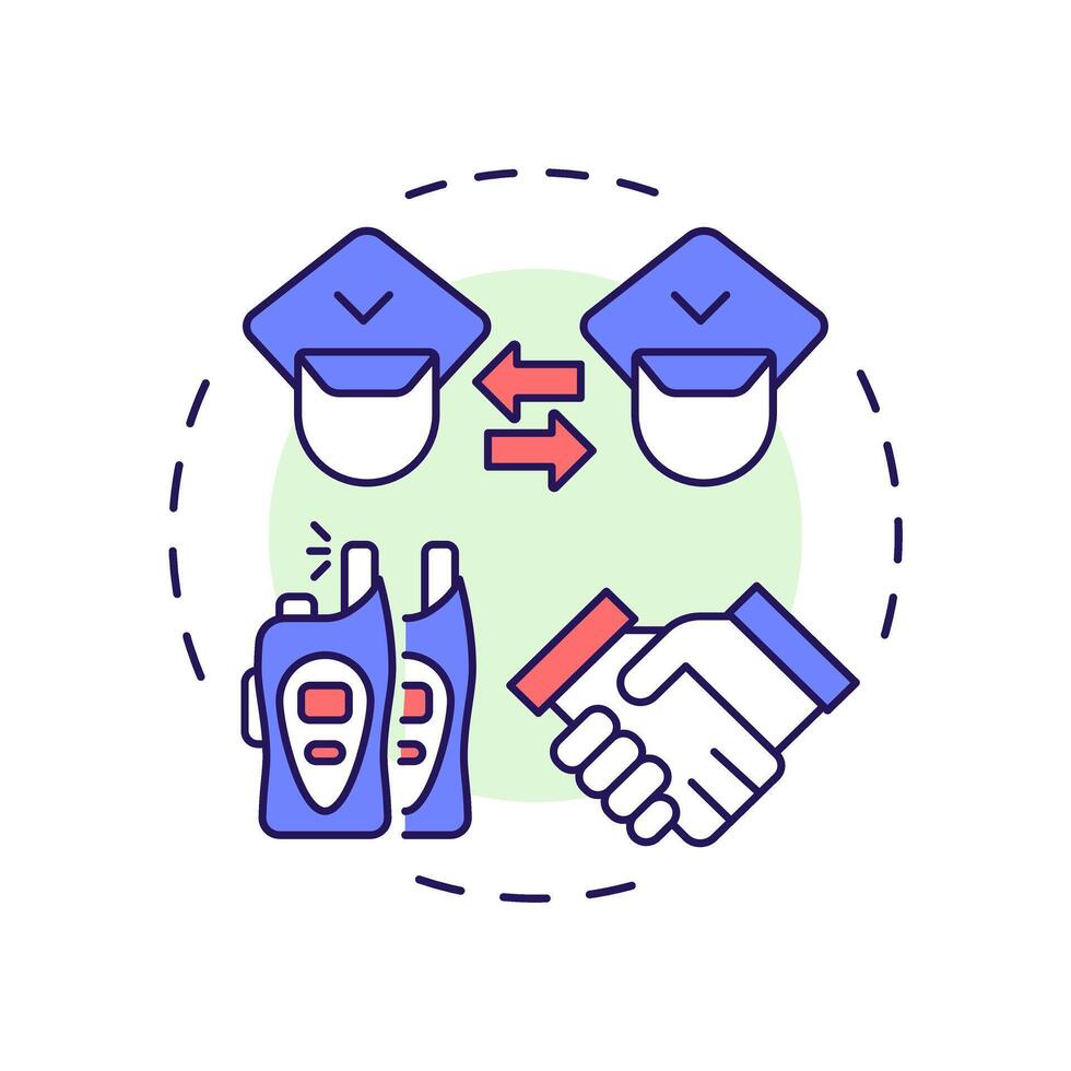 Intra service cooperation multi color concept icon. Collaboration within agency. Level of IBM coordination. Round shape line illustration. Abstract idea. Graphic design. Easy to use in presentation vector