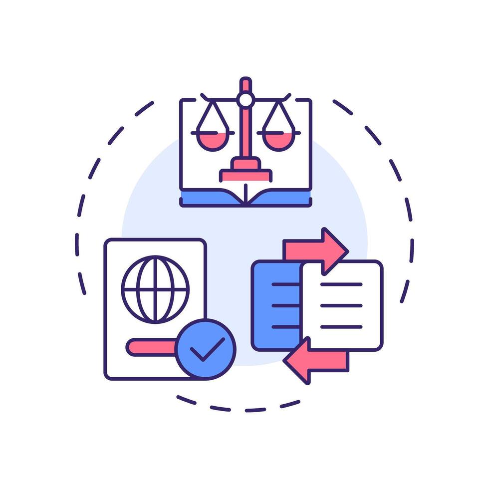 Legislative integration multi color concept icon. Law regulation. Area of IBM collaboration. Round shape line illustration. Abstract idea. Graphic design. Easy to use in promotional material vector