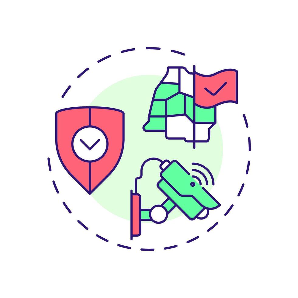 Increased internal security multi color concept icon. Preventing crimes. Benefit of border management. Round shape line illustration. Abstract idea. Graphic design. Easy to use in presentation vector
