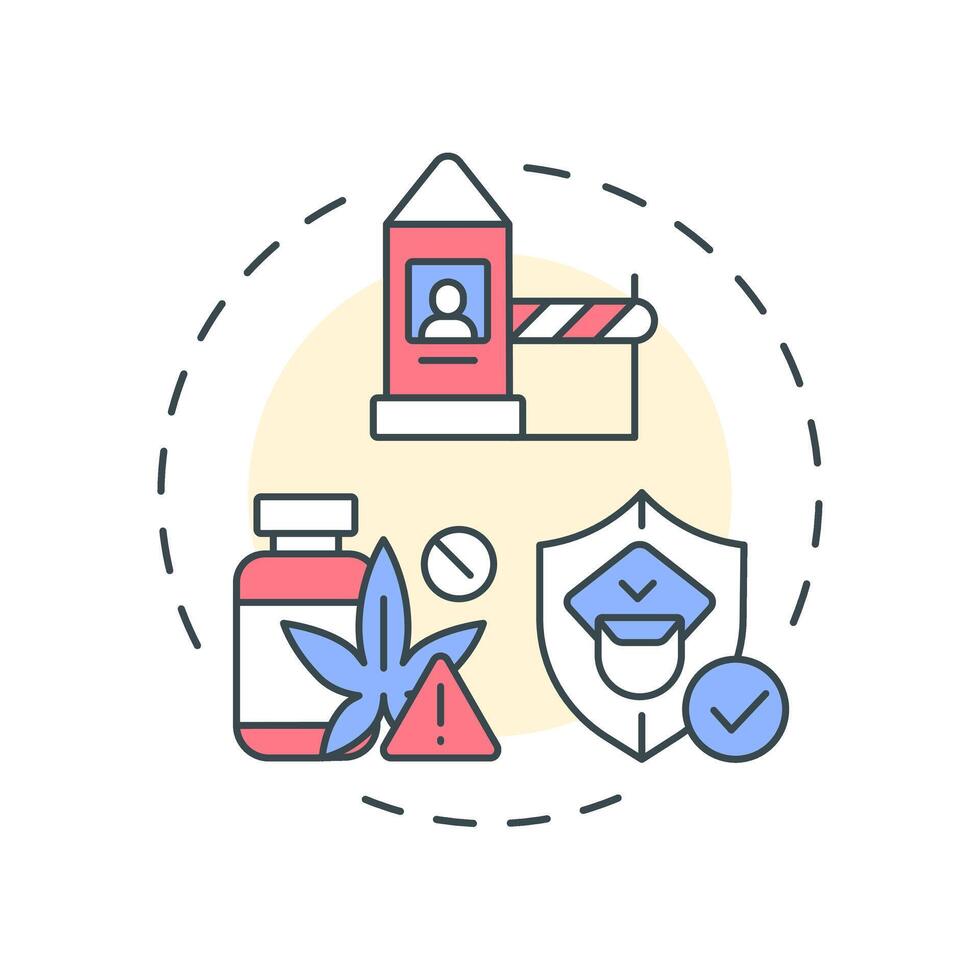 Prevention of cross border crime multi color concept icon. Countering drug trafficking. Goal of IBM. Round shape line illustration. Abstract idea. Graphic design. Easy to use in promotional material vector