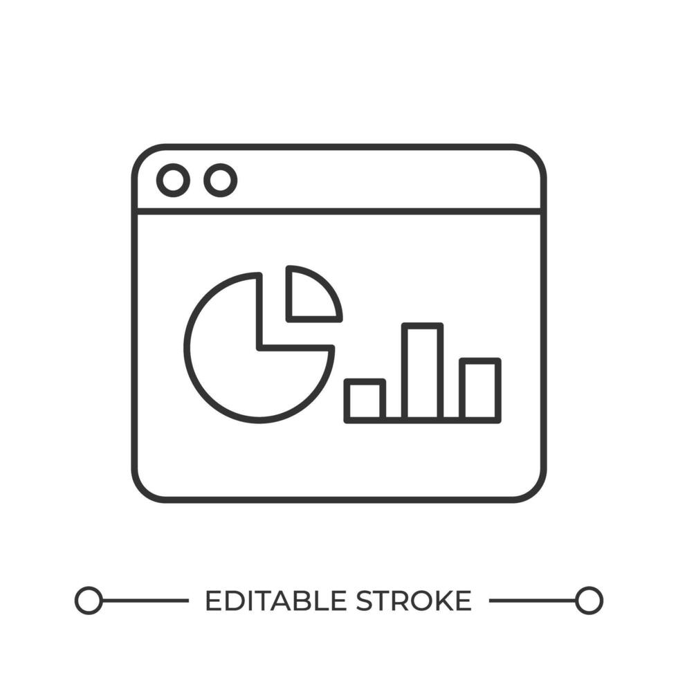Data analytics online line icon. Web service for business performance research. Digital dashboard with charts. Isolated illustration. Outline symbol. Simple linear drawing. Editable stroke vector