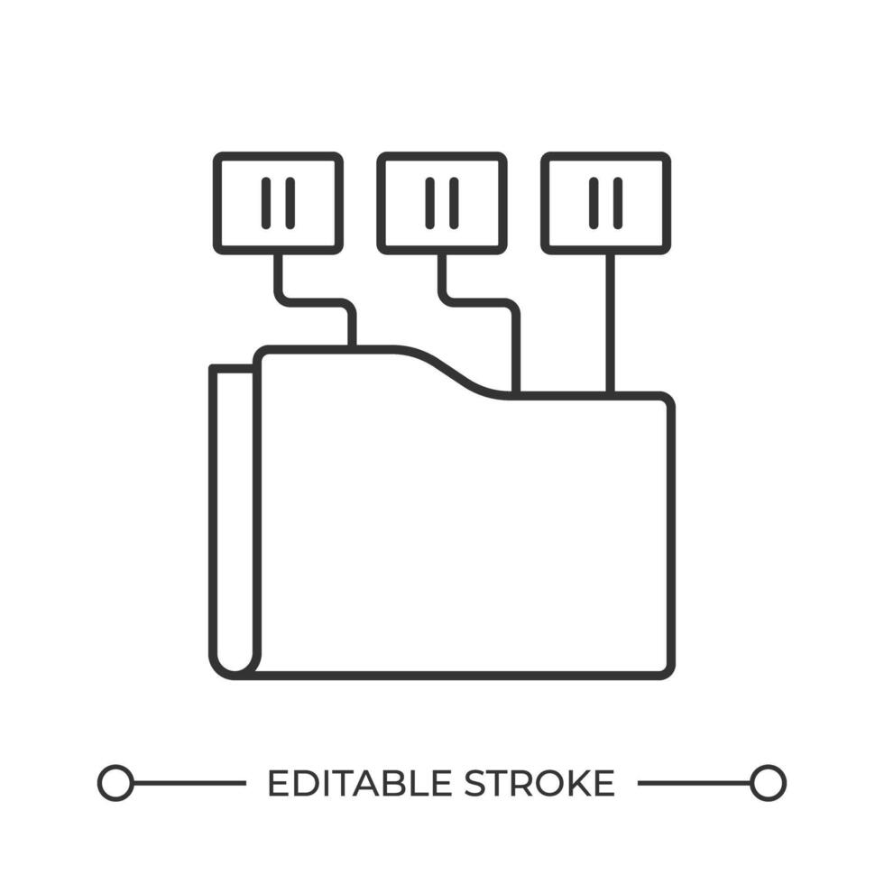 Electronic documents line icon. Digital folder with files. Sharing data between users online. Internet storage. Isolated illustration. Outline symbol. Simple linear drawing. Editable stroke vector