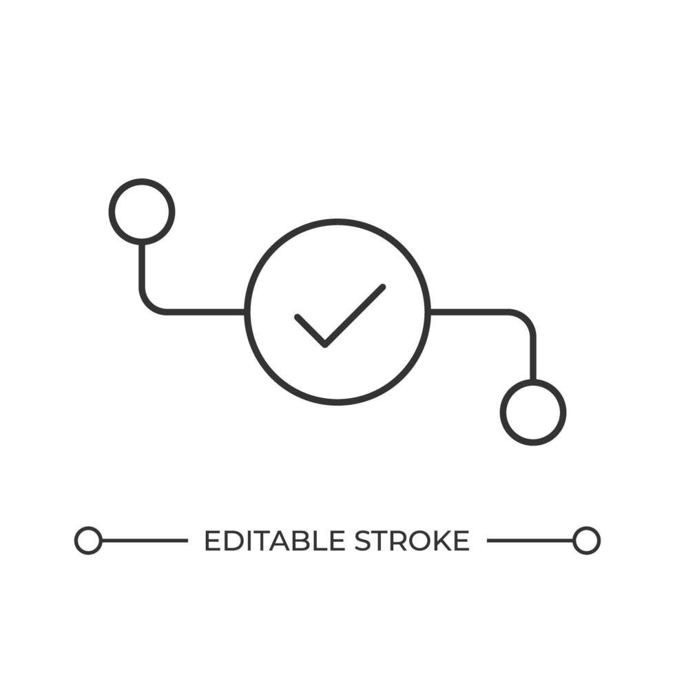 System verification line icon. Checkmark and timeline planning. Task management symbol. Workflow optimization. Isolated illustration. Outline symbol. Simple linear drawing. Editable stroke vector