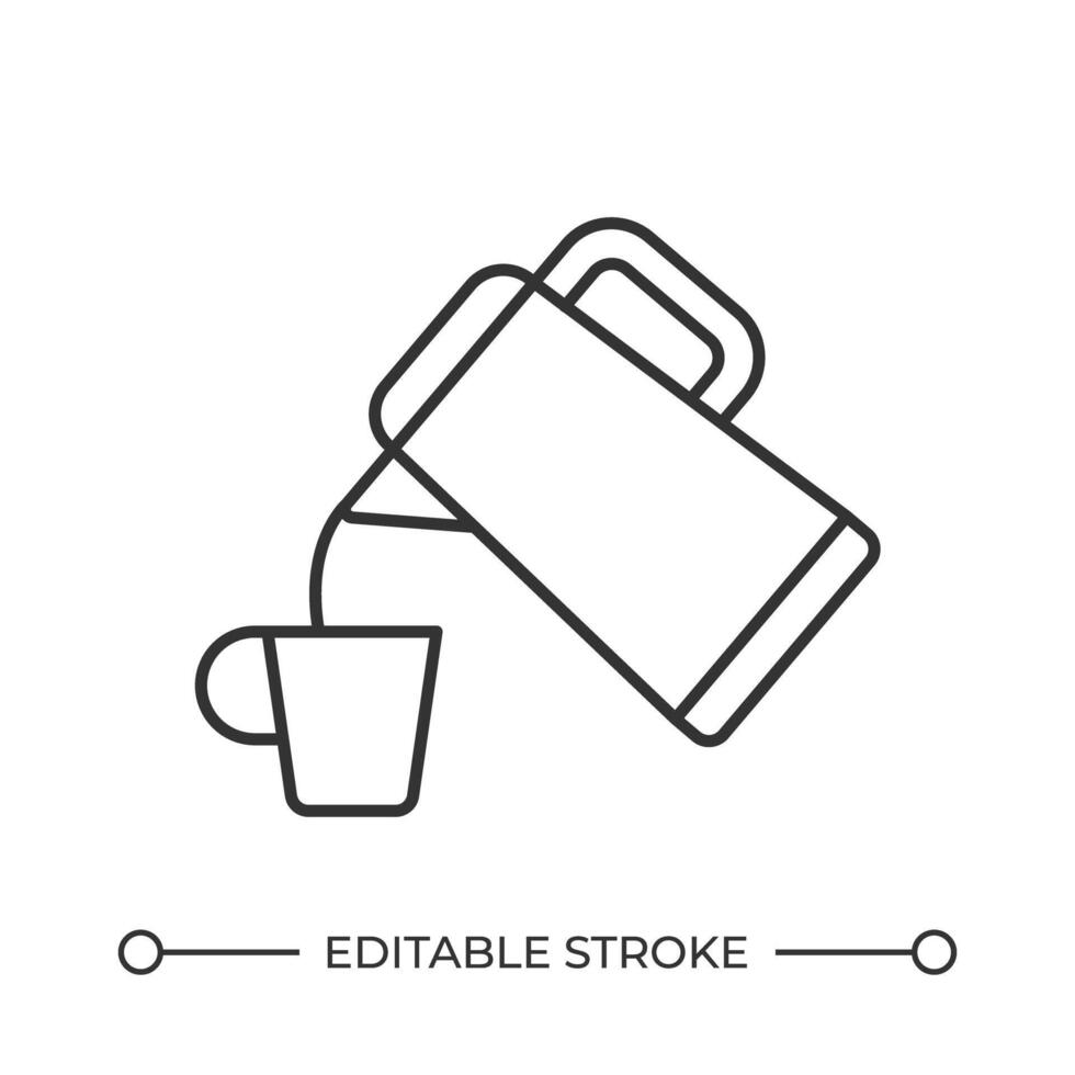 Electric kettle and cup line icon. Making hot drink with boiled water. Small domestic appliance. Warming beverage. Isolated illustration. Outline symbol. Simple linear drawing. Editable stroke vector