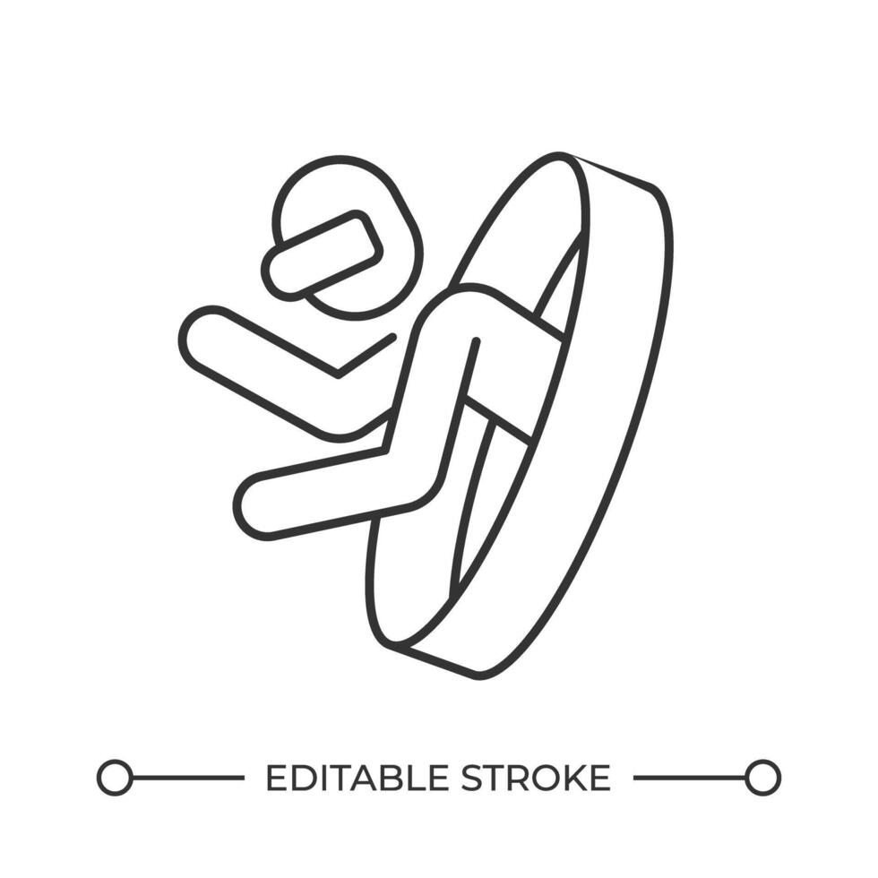 VR user walking through portal line icon. Future of games. Person with goggles enjoying virtual experience. Isolated illustration. Outline symbol. Simple linear drawing. Editable stroke vector