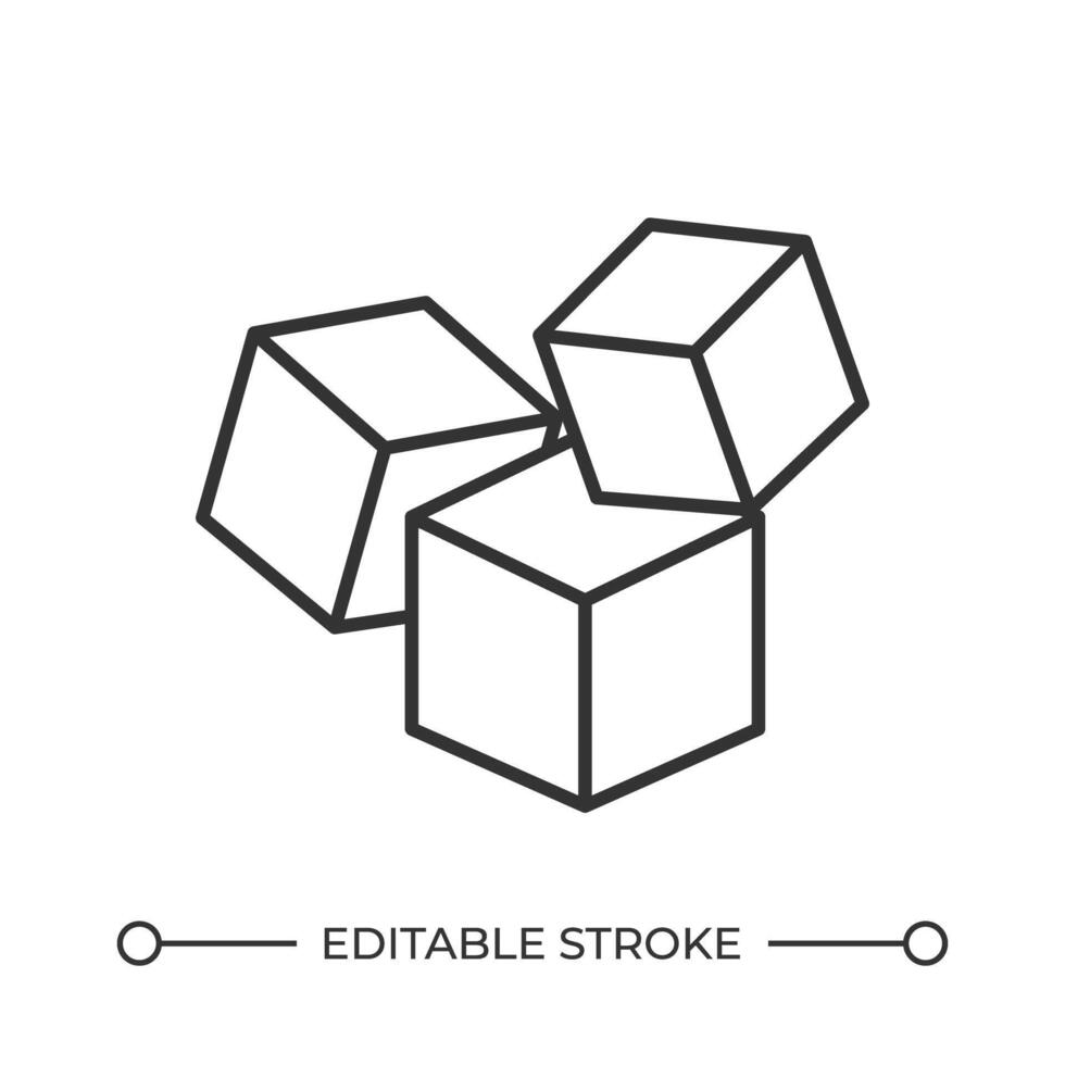 Floating cubes line icon. Blockchain financial data containing system. 3d geometric shapes. Cubical blocks. Isolated illustration. Outline symbol. Simple linear drawing. Editable stroke vector