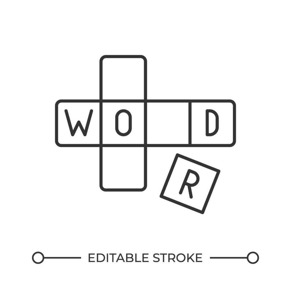 Crossword line icon. Word game consisting of squares grid. Erudition development. Intellectual playing hobby. Isolated illustration. Outline symbol. Simple linear drawing. Editable stroke vector
