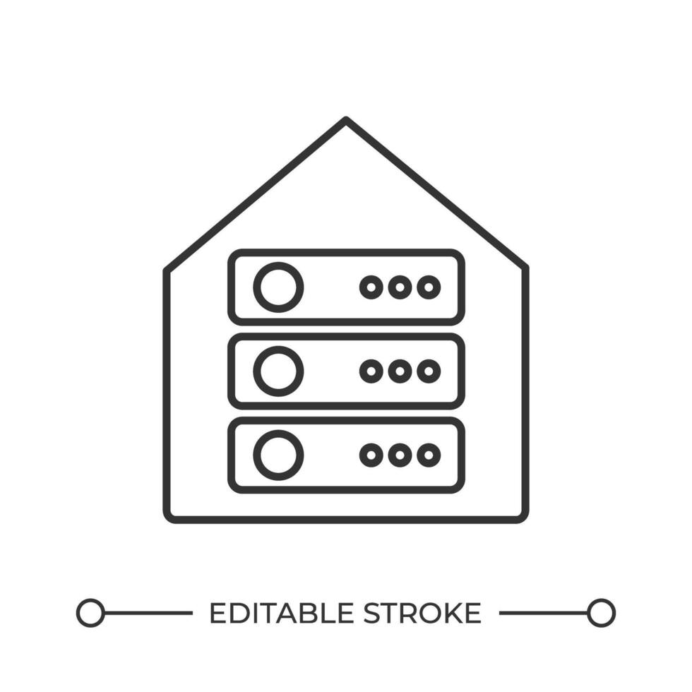 Digital data center line icon. Powerful servers operating on storage. Information processing systems. Computing. Isolated illustration. Outline symbol. Simple linear drawing. Editable stroke vector