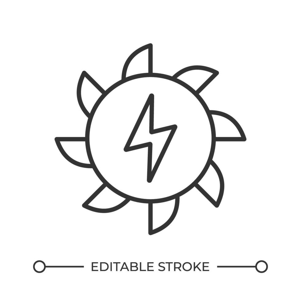 Hydroelectricity line icon. Water turbine with lightning. Generating clean power with renewable sources. Isolated illustration. Outline symbol. Simple linear drawing. Editable stroke vector