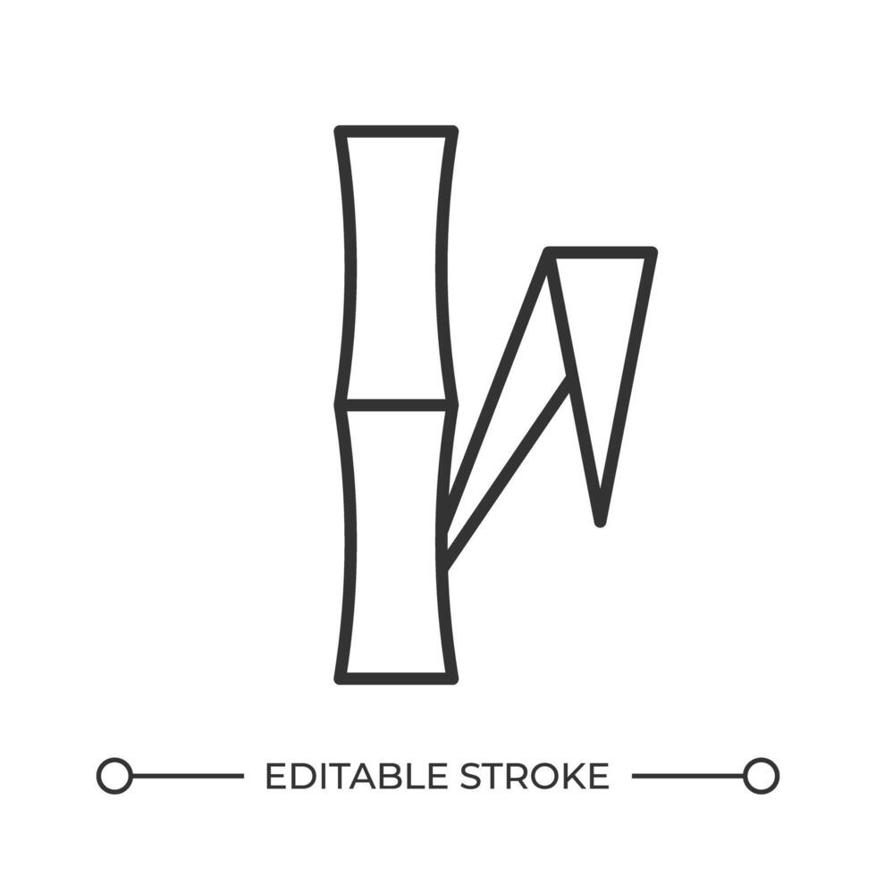 Bamboo stem with leaf line icon. Exotic forest plant. Oriental flora exploration. Tropical tree cultivation. Isolated illustration. Outline symbol. Simple linear drawing. Editable stroke vector