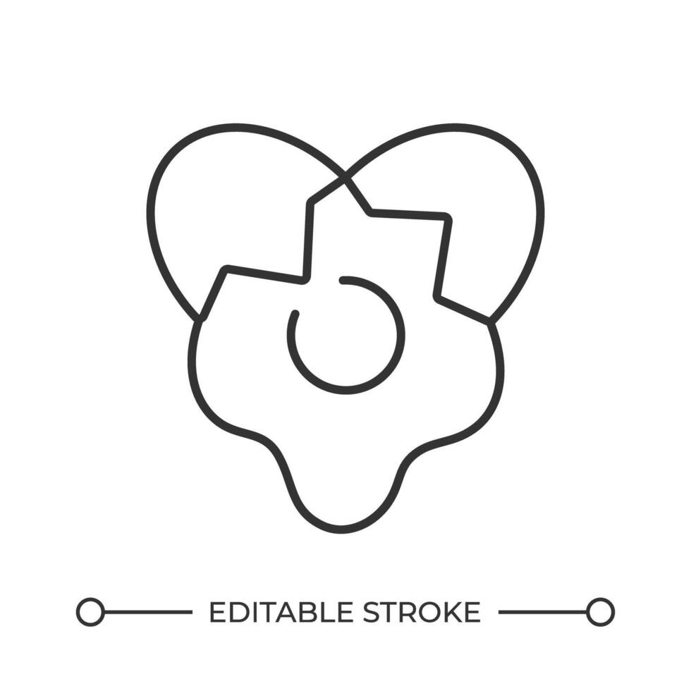Broken egg line icon. Cooking breakfast with natural ingredient. Protein rich product. Healthy eating recipe. Isolated illustration. Outline symbol. Simple linear drawing. Editable stroke vector