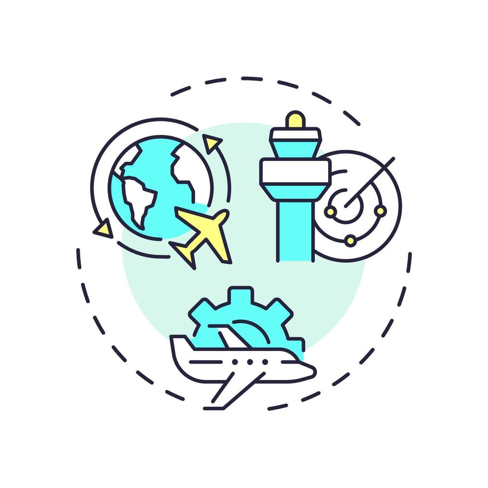 Air traffic services multi color concept icon. Tower control, guidance. Airspace management. Round shape line illustration. Abstract idea. Graphic design. Easy to use in article, blog post vector