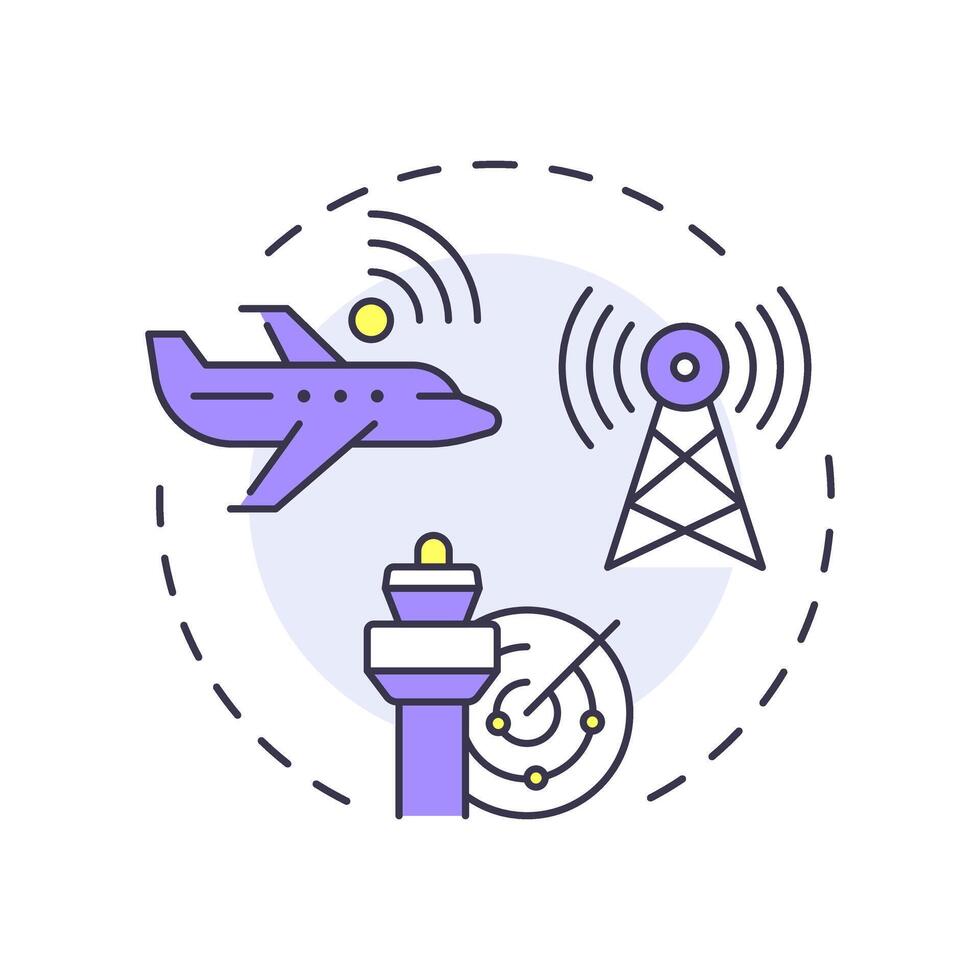 Aeronautical communication multi color concept icon. Tower control, technology. Flight management. Round shape line illustration. Abstract idea. Graphic design. Easy to use in article, blog post vector