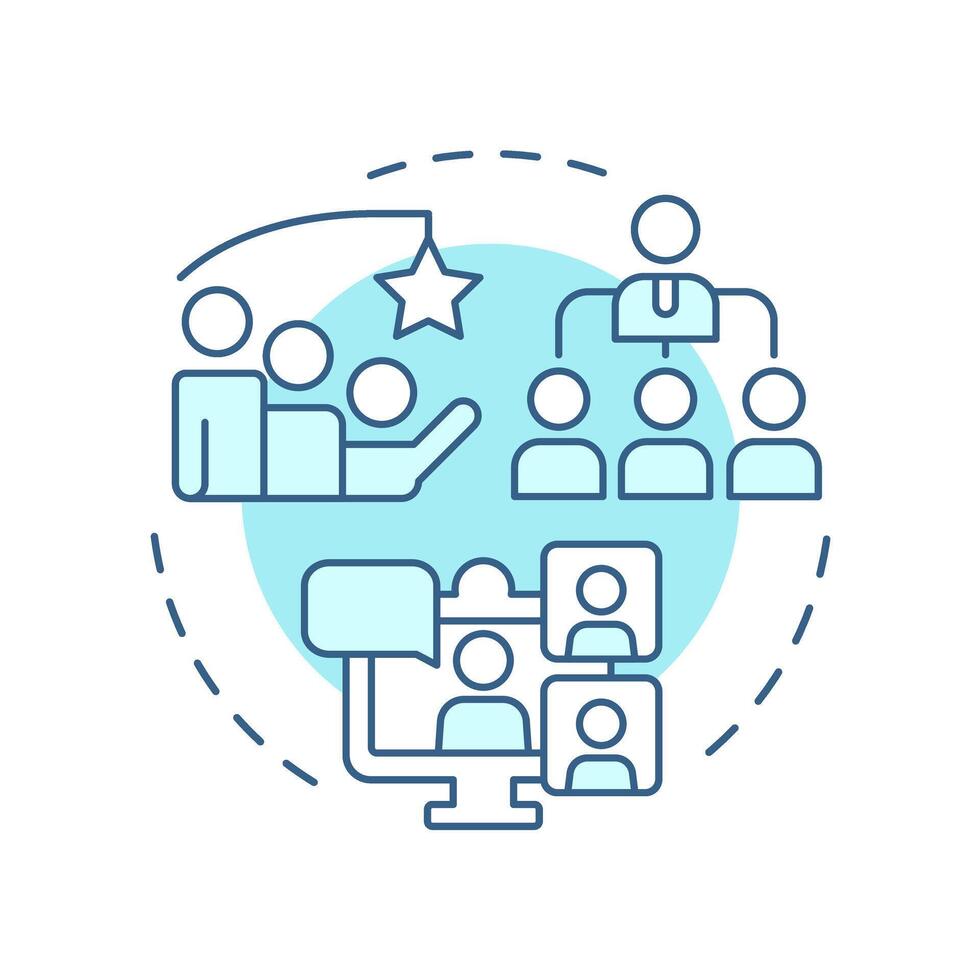 Organizations and people soft blue concept icon. Corporate hierarchy. Teamwork organization, workflow. Round shape line illustration. Abstract idea. Graphic design. Easy to use in blog post vector