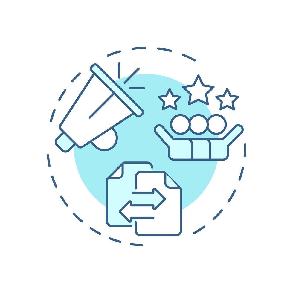 Collaborate and promote visibility soft blue concept icon. Customer feedback, experience. Round shape line illustration. Abstract idea. Graphic design. Easy to use in blog post, presentation vector