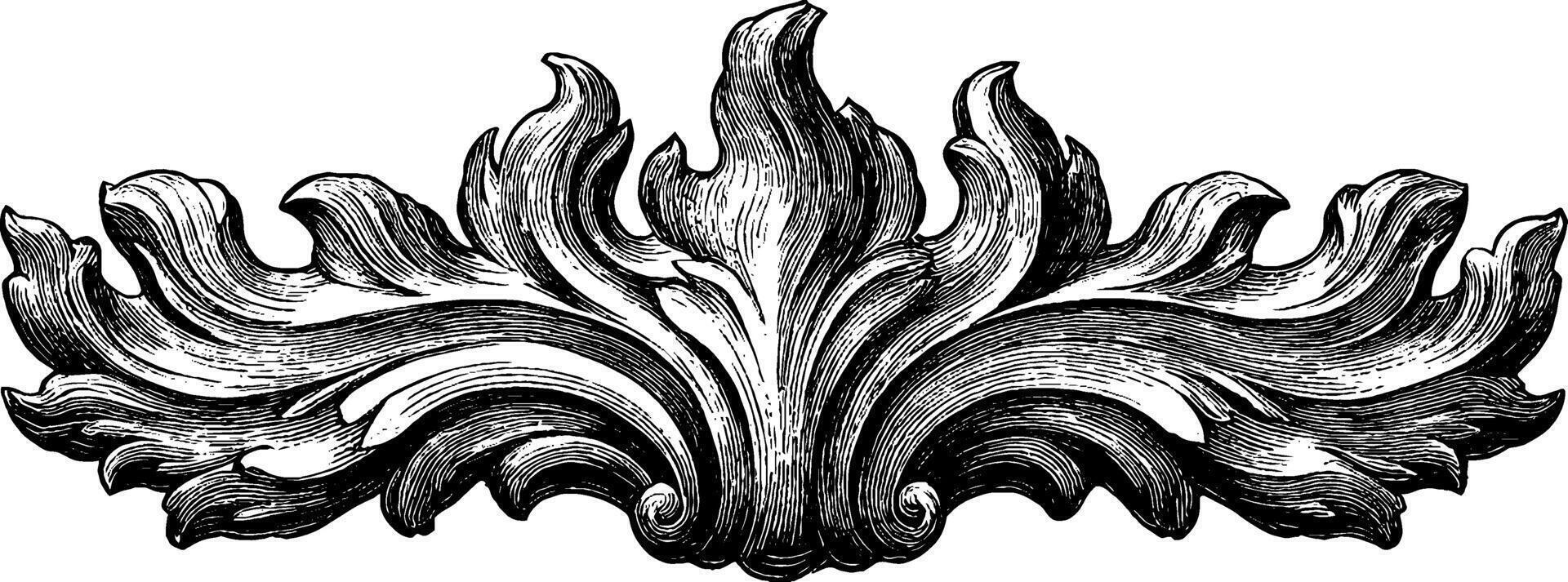 Ornate vintage baroque flourish design with intricate leaves. vector