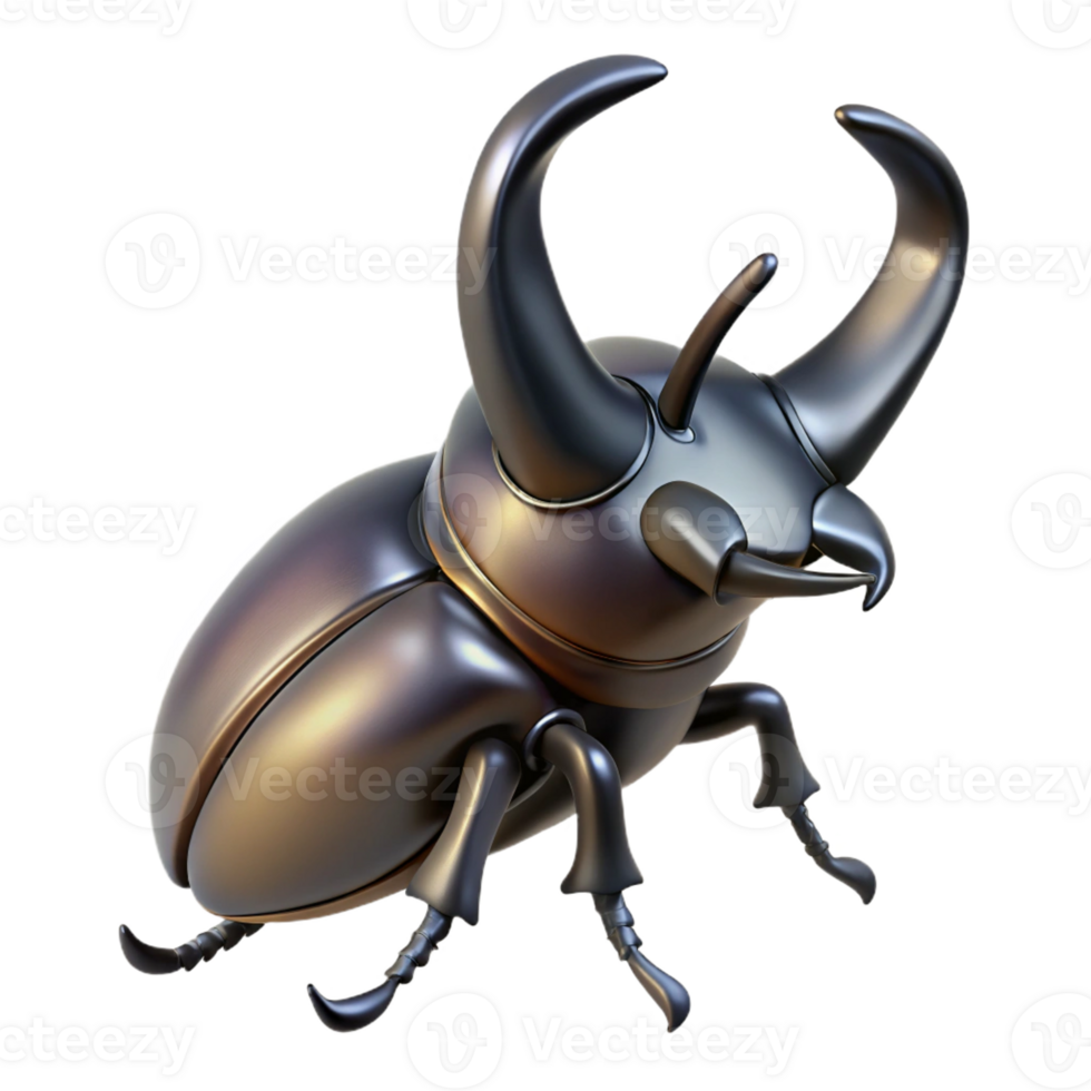 exquisite urban Hyper-specific, concept art style render of a single rhinoceros beetle, horns prominent, isolated cutout, with Transparent Background crisp png