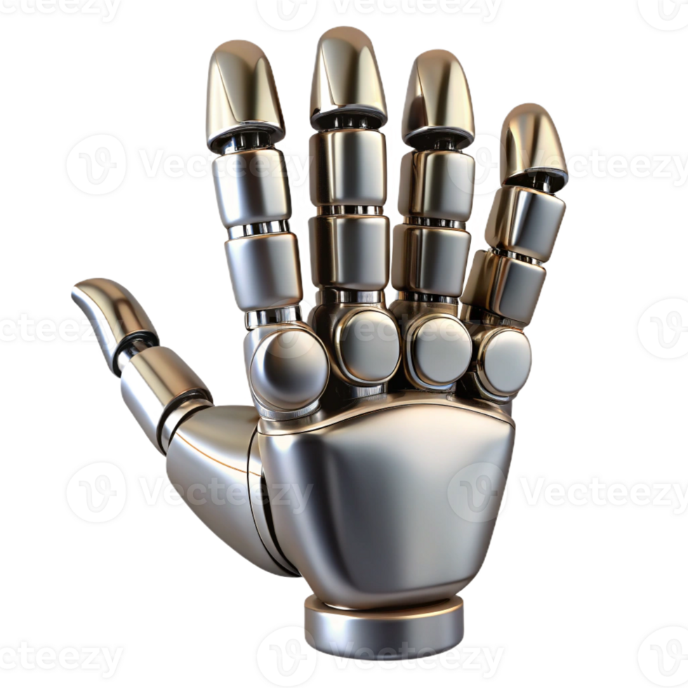 glorious unforgettable Robotic hand, metallic finish, articulated fingers with Transparent Background png