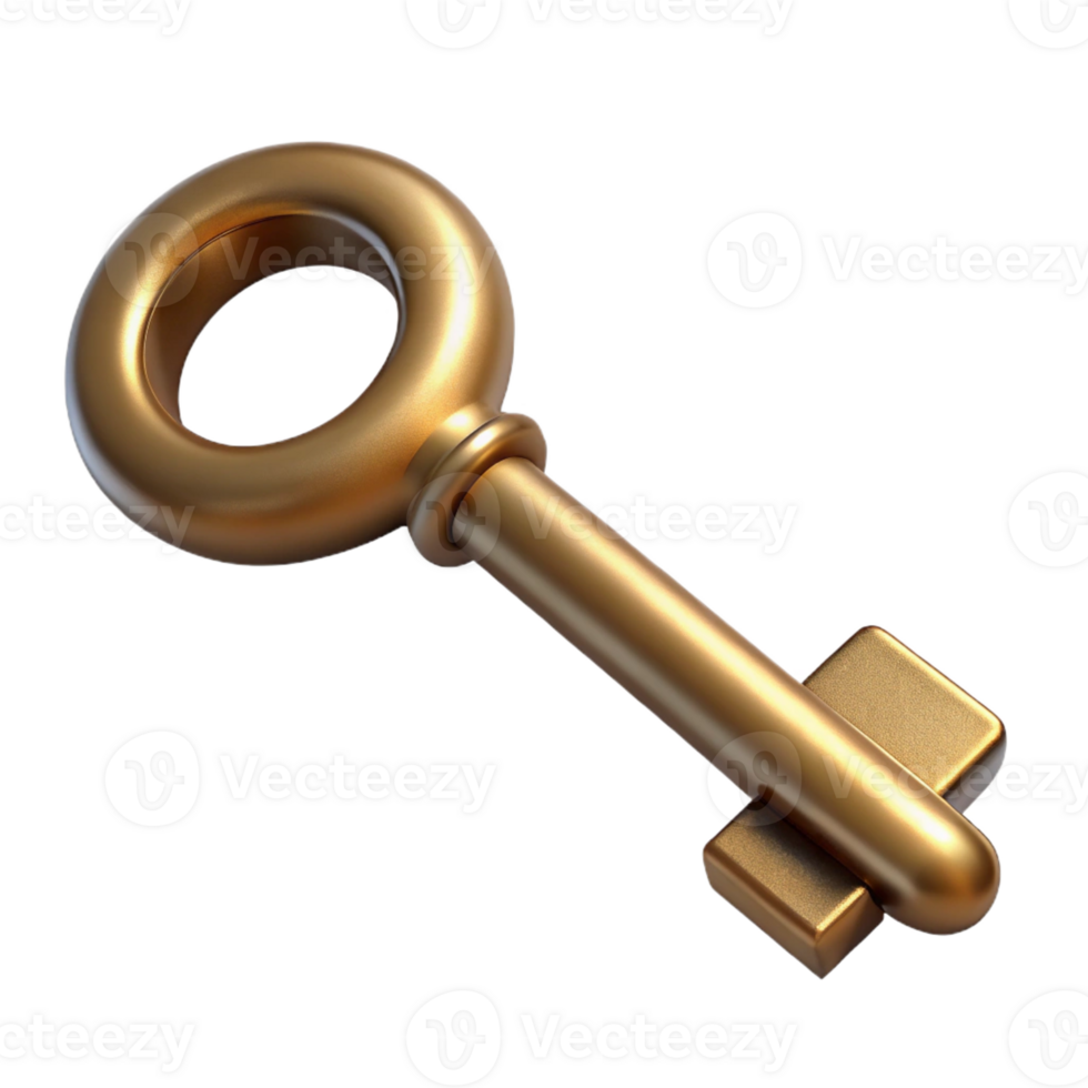 fascinating passionate avant-garde Hyper-specific professional render, isolated cutout of a single antique brass key with Transparent Background artisan png