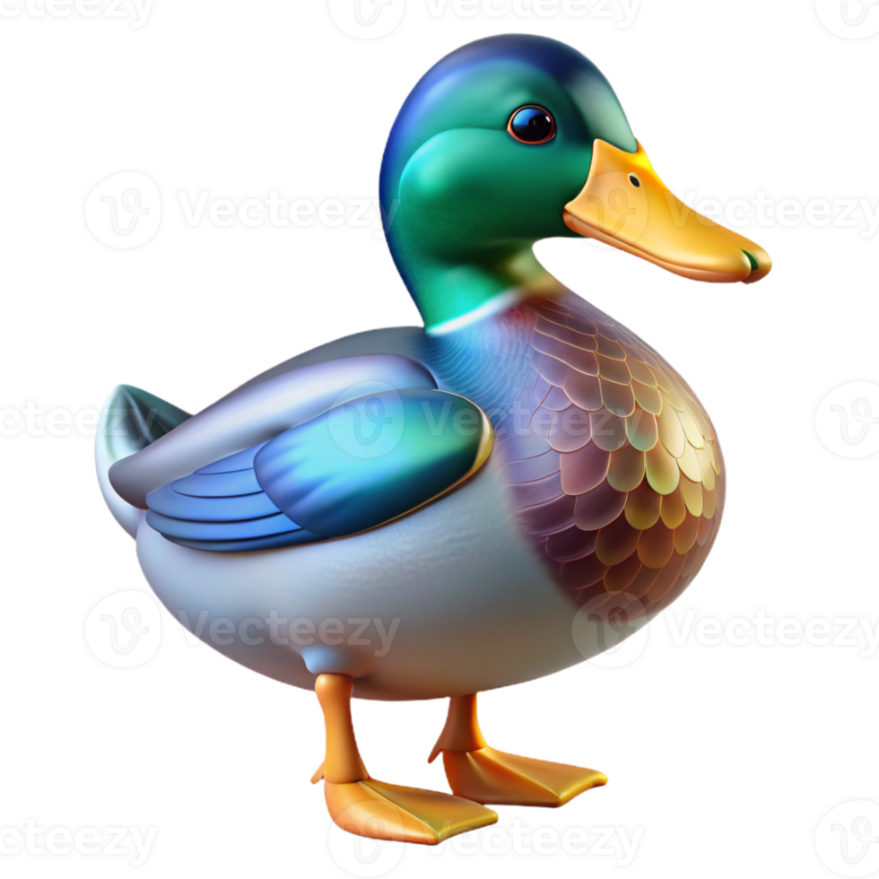 glorious dynamic futuristic Duck, mallard, iridescent feathers with Transparent Background high resolution png