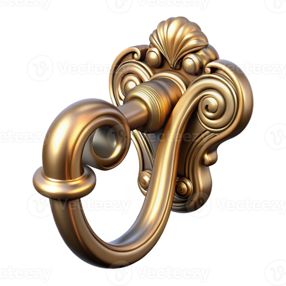 distinguished rustic French door handle, ornate brass with Transparent Background masterfully captured png