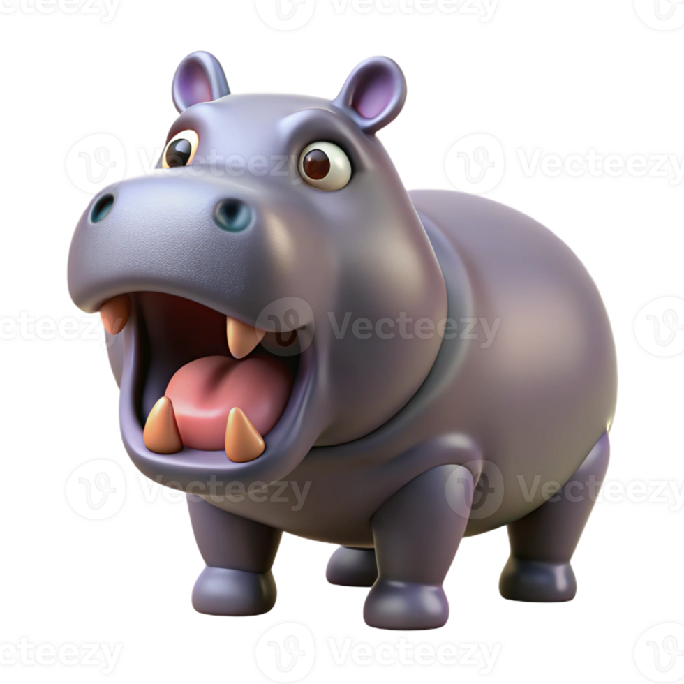 dazzling reflective industrial Hippopotamus, open mouth, with Transparent Background crisp png