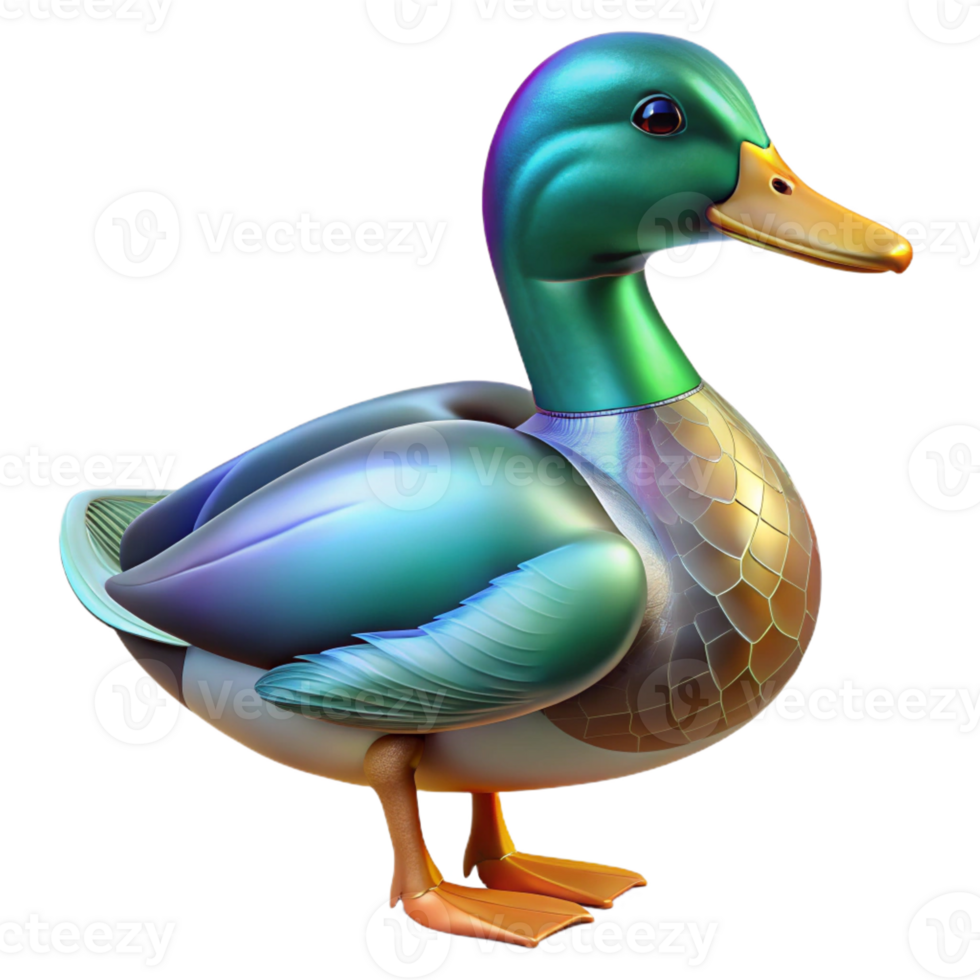 fascinating mysterious mid-century Duck, mallard, iridescent feathers with Transparent Background authentic png