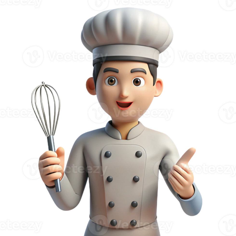beautiful exemplary Chef in uniform holding a whisk with Transparent Background png