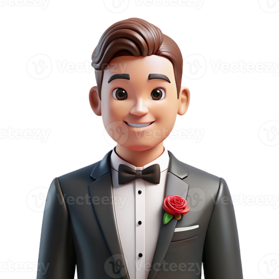 extraordinary classic Groom in tuxedo with boutonniere with Transparent Background high quality png