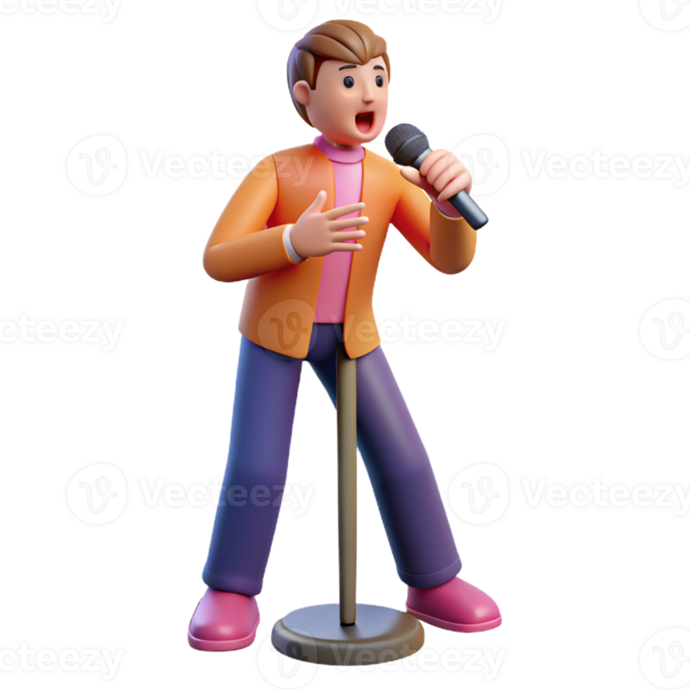 extraordinary sought-after Singer with microphone performing with Transparent Background png