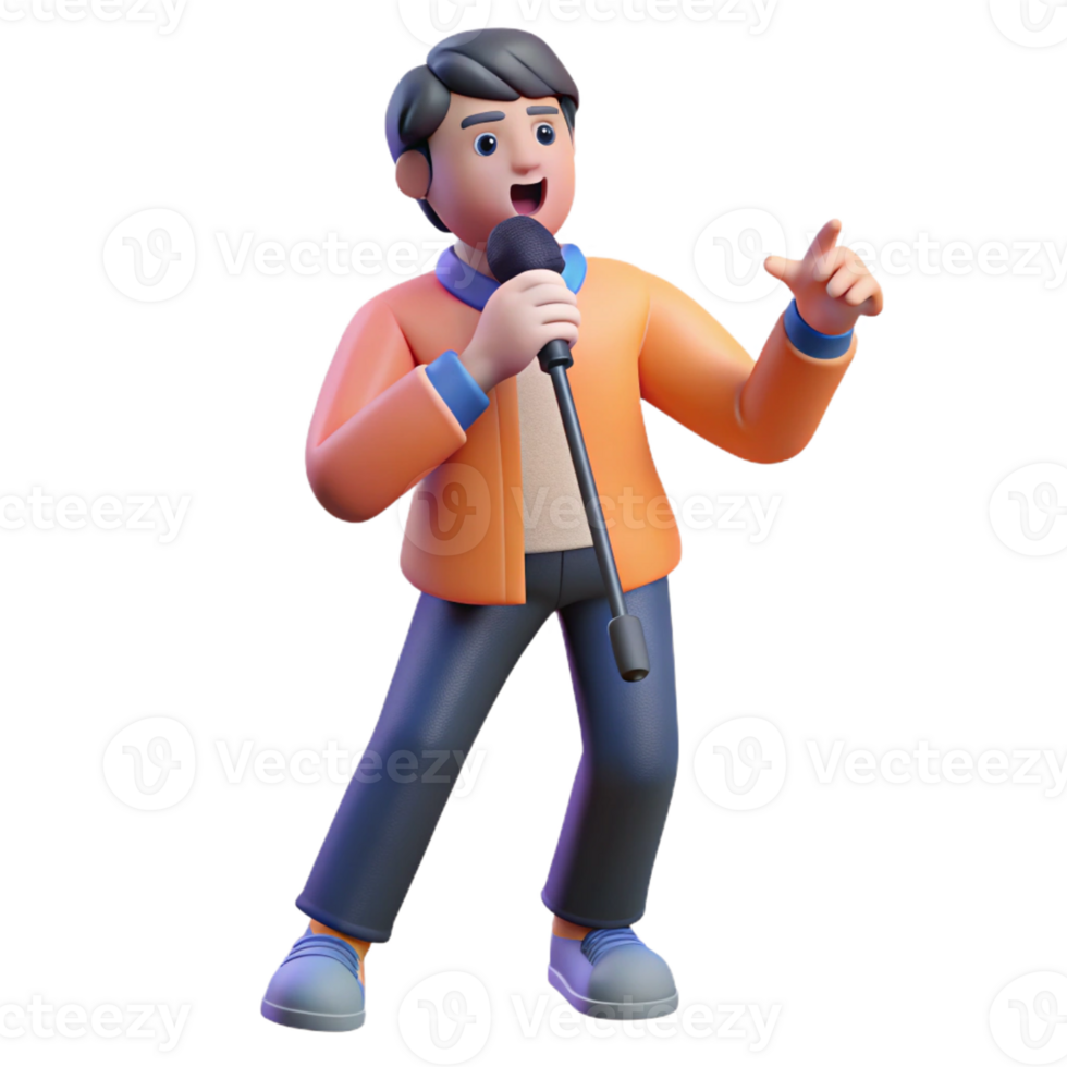 extraordinary joyful organic Singer with microphone performing with Transparent Background top-tier png
