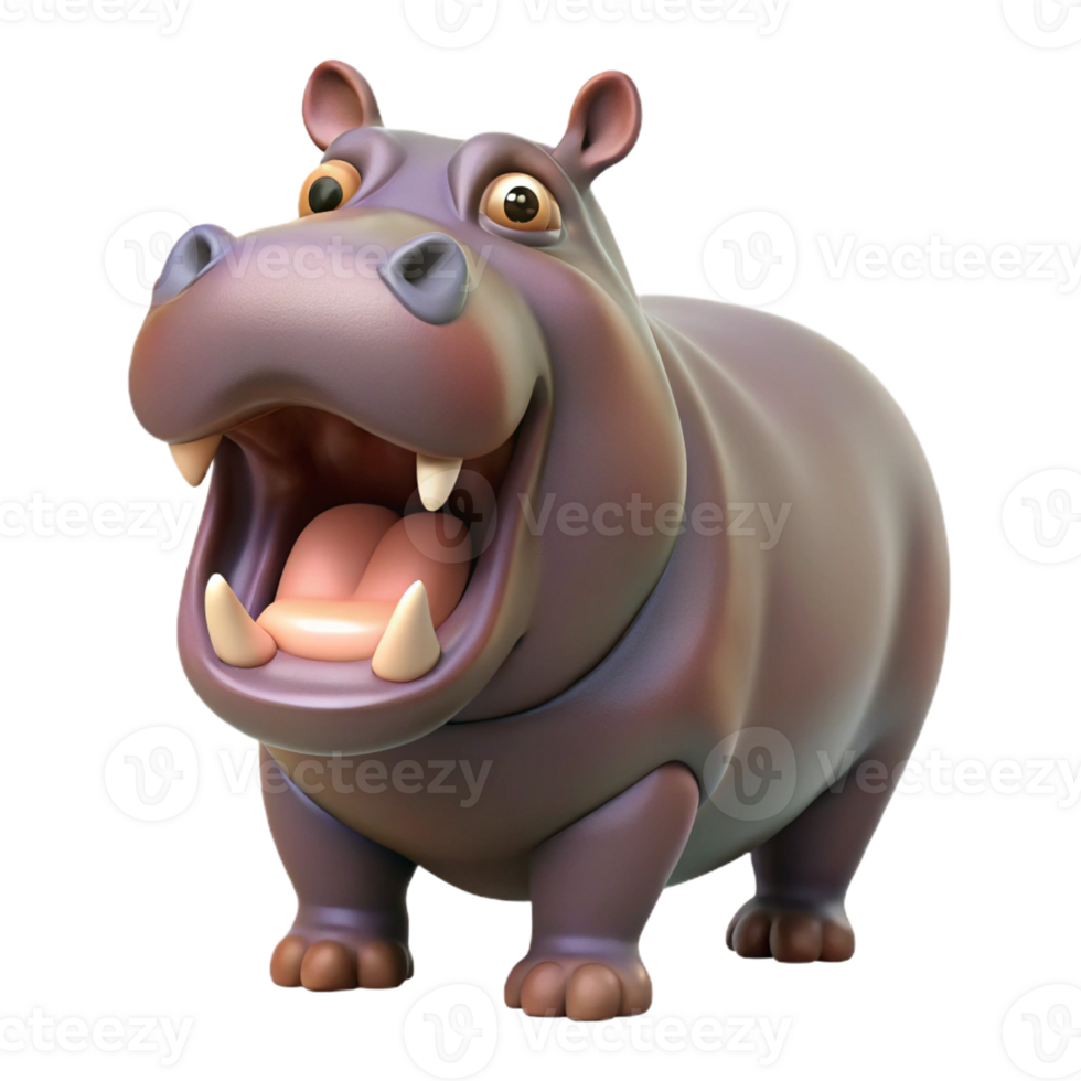 bold beautiful Hippopotamus, open mouth, large teeth with Transparent Background sharp png