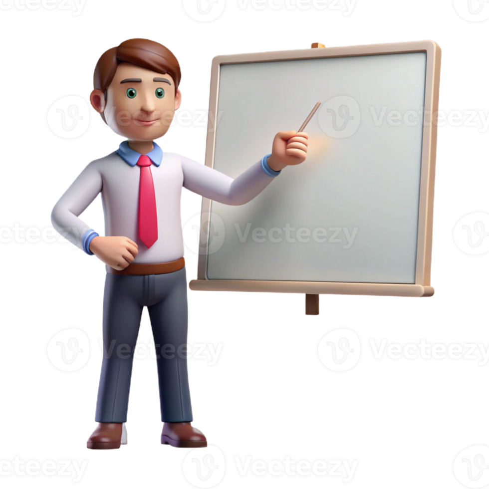 dazzling reflective avant-garde Teacher pointing at a whiteboard with Transparent Background exclusive png