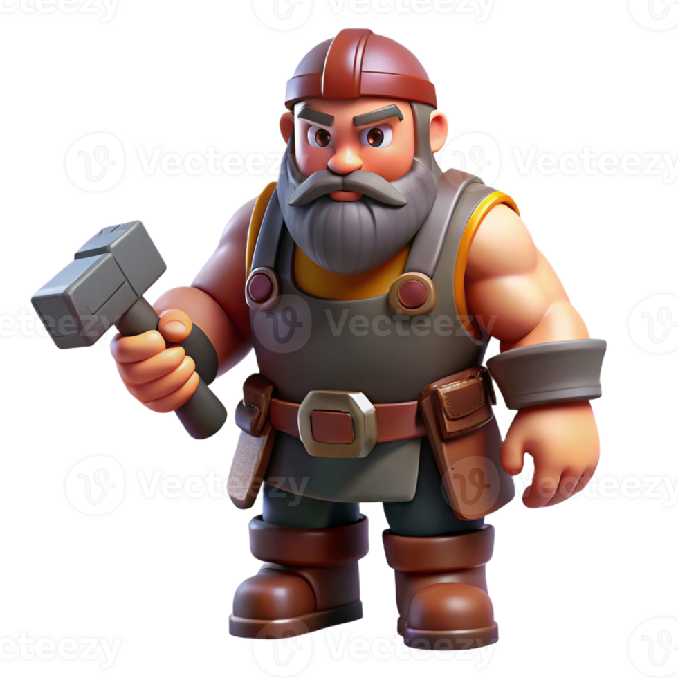 gorgeous exceptional A muscular dwarf blacksmith holding a hammer with Transparent Background png