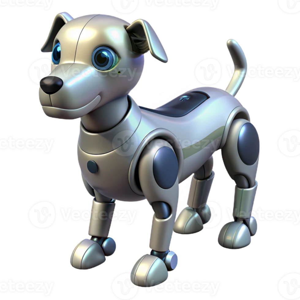 dynamic vibrant Robotic dog with articulated legs and wagging tail with Transparent Background ultra HD png